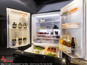 Cold Mitsubishi refrigerator for household use in Hanoi.