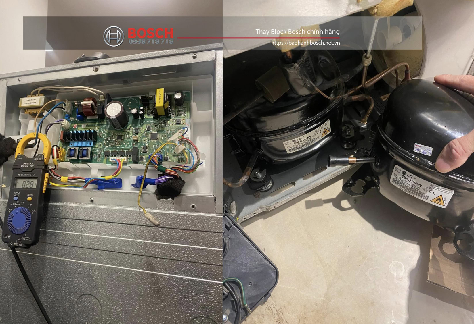 High-quality Mitsubishi air conditioning compressor and control circuit board with diagnostic tools for HVAC repair.