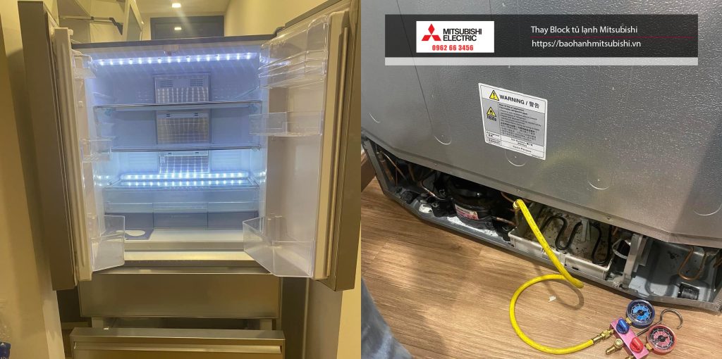 Refrigerator interior with LED lighting for efficient cooling and storage solutions for Mitsubishi vehicles; features modern design and spacious shelves for optimal organization.